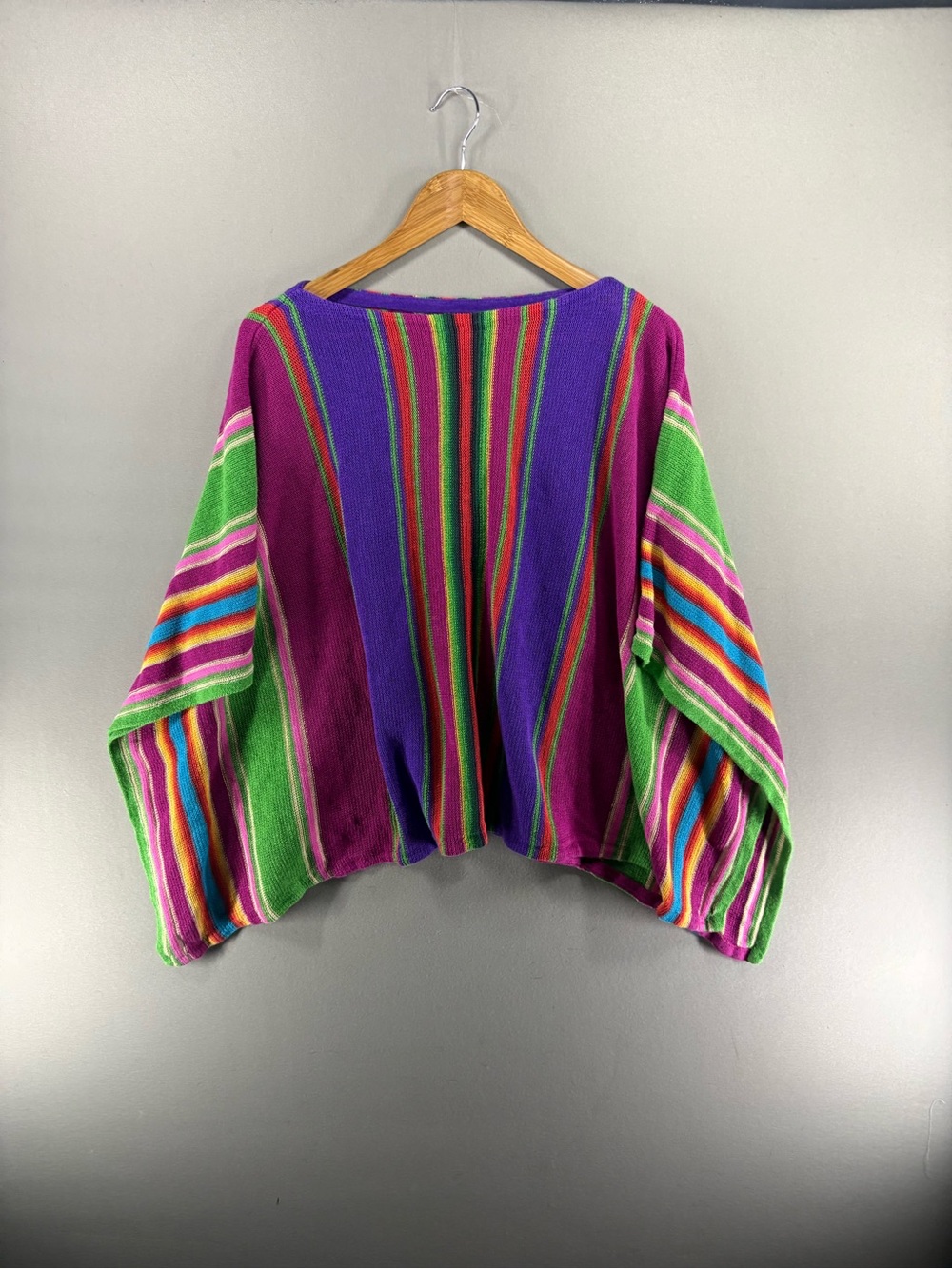 VTG Ralph Lauren Rainbow Striped Linen Oversized Poncho Vibrant Fashion S/M